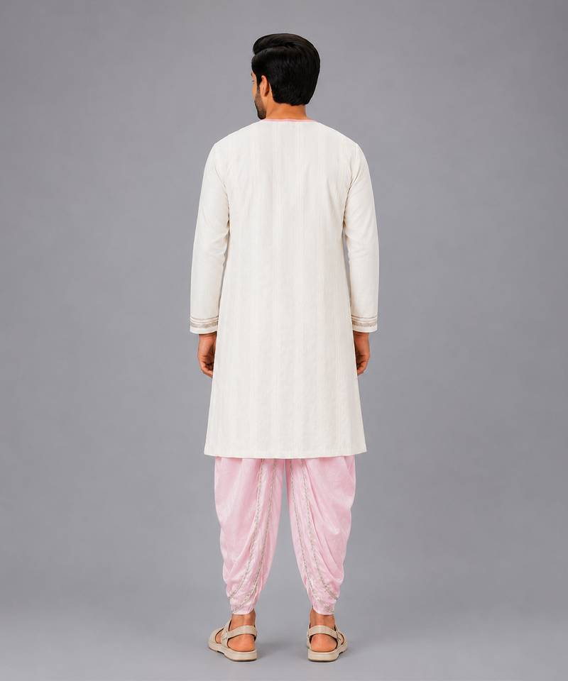 Off white printed cotton dhoti kurta set