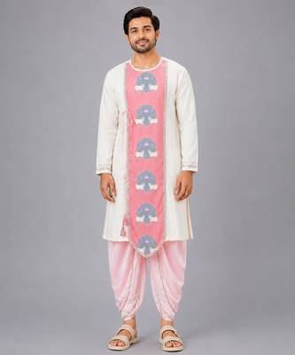 Off white printed cotton dhoti kurta set 9