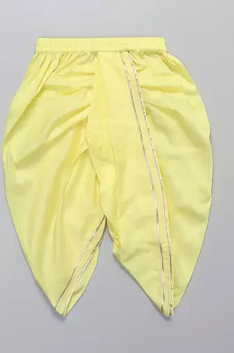 Off white printed cotton silk yellow Men dhoti Kurta Set