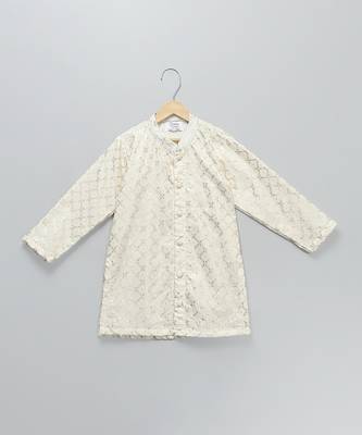 Ivory embroidered georgette sage green Men nehru jacket set 5