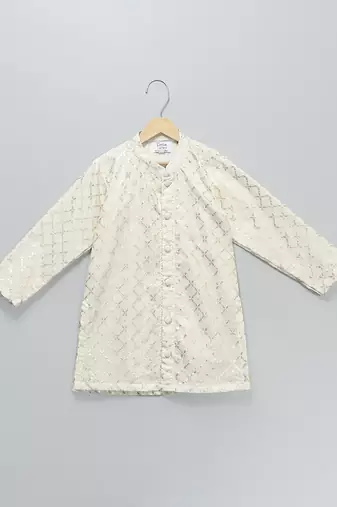 Ivory embroidered georgette sage green Men nehru jacket set