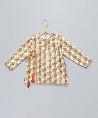 Off white printed cotton kurta set 3