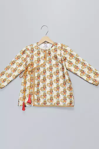 Off white printed cotton kurta set