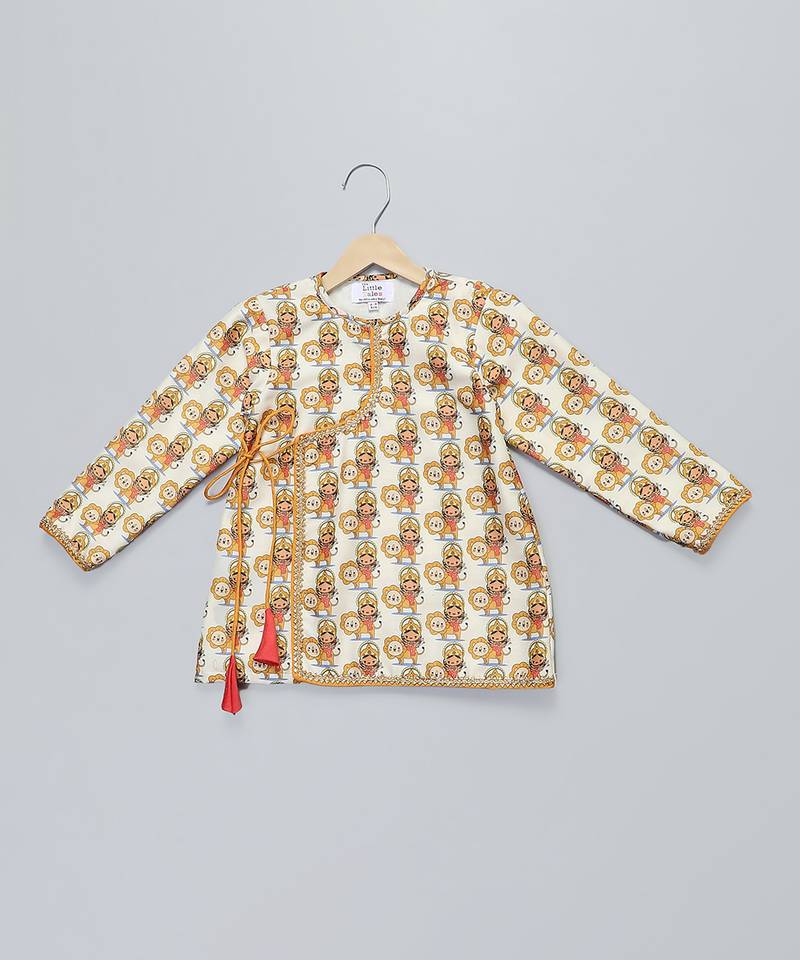 Off white printed cotton kurta set
