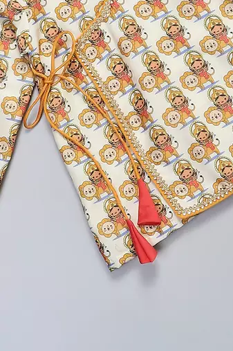 Off white printed cotton kurta set