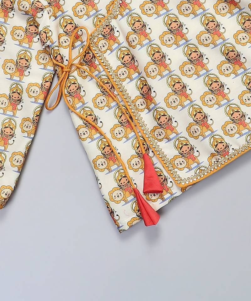 Off white printed cotton kurta set
