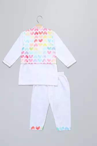 White heart printed cotton Men Kurta Set