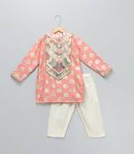 Peach embroidered cotton kurta set