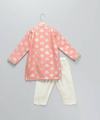 Peach embroidered cotton kurta set 2