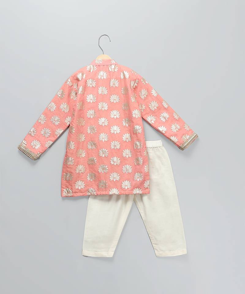 Peach embroidered cotton kurta set