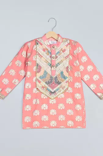 Peach embroidered cotton kurta set