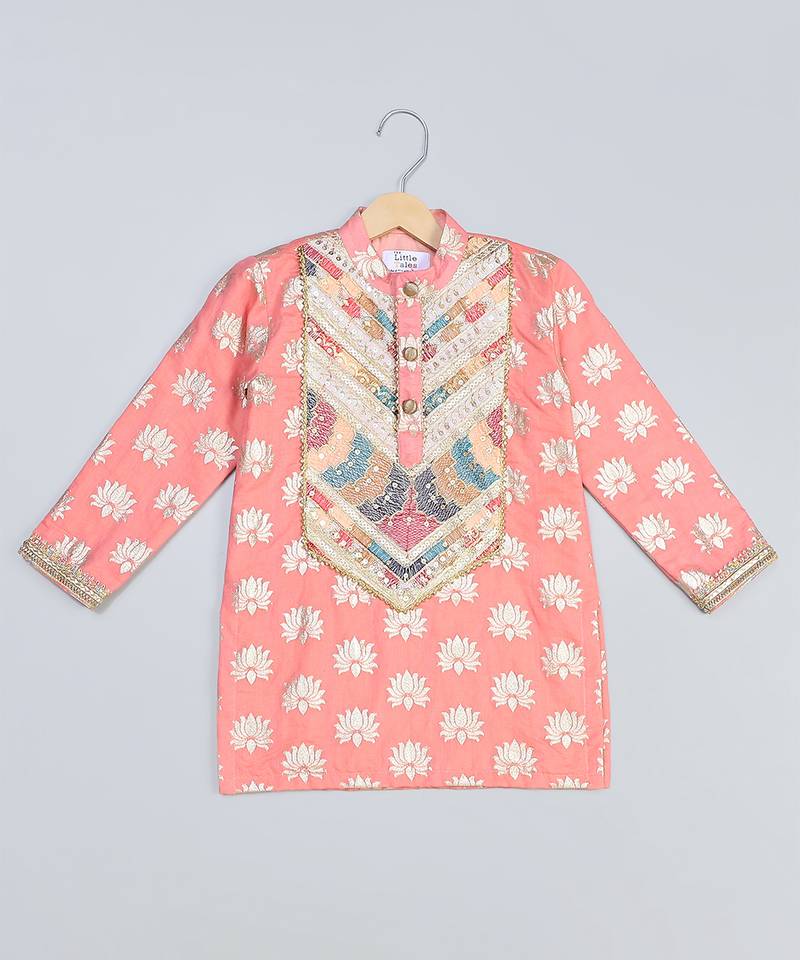 Peach embroidered cotton kurta set