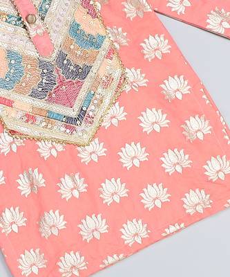 Peach embroidered cotton kurta set 4