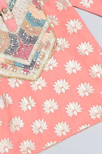 Peach embroidered cotton kurta set