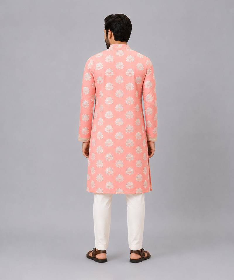 Peach embroidered cotton kurta set