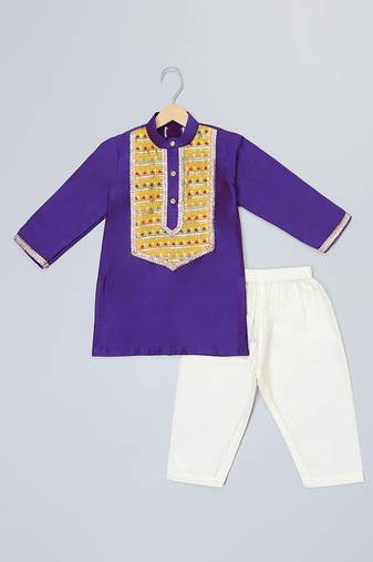 indigo purple cotton embroidered kurta set 