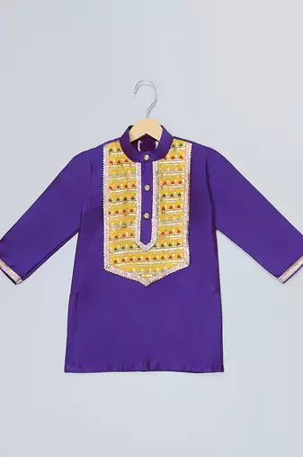 indigo purple cotton embroidered kurta set 