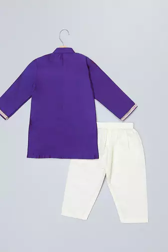 indigo purple cotton embroidered kurta set 