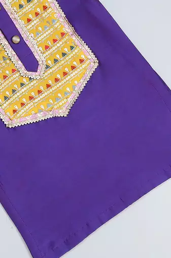 indigo purple cotton embroidered kurta set 