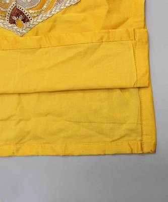 mustard yellow embroidered cotton silk kurta for men 1