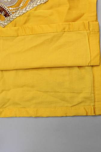 mustard yellow embroidered cotton silk kurta for men