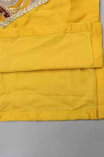 mustard yellow embroidered cotton silk kurta for men