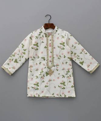 Off white printed cotton silk kurta set 3