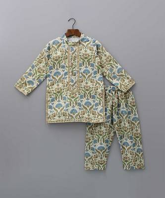 Multicolor printed cotton silk kurta set 3