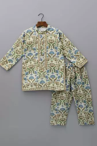 Multicolor printed cotton silk kurta set