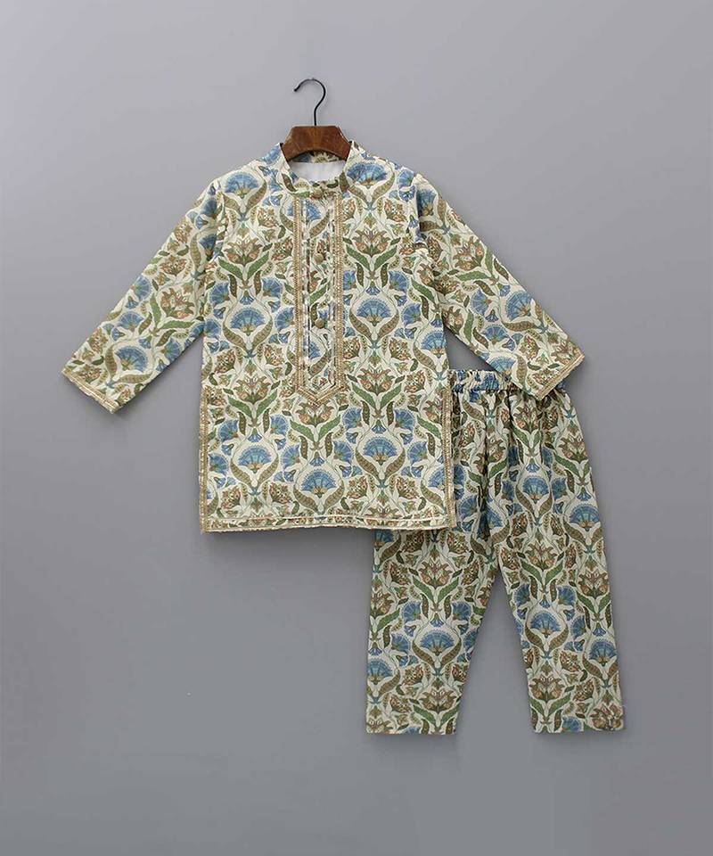 Multicolor printed cotton silk kurta set