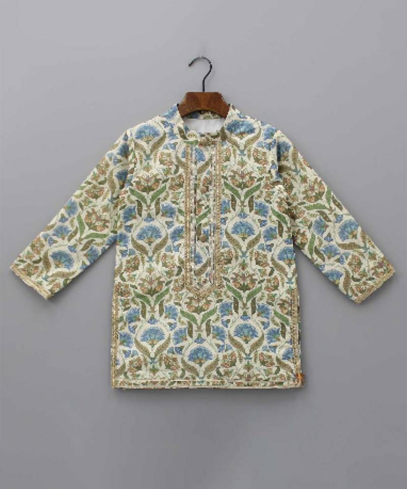 Multicolor printed cotton silk kurta set