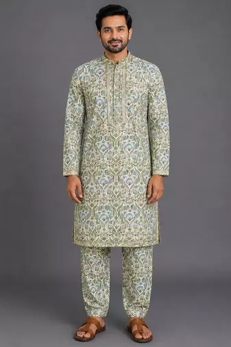 Multicolor printed cotton silk kurta set