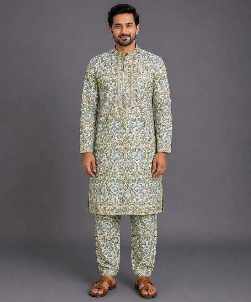 Multicolor printed cotton silk kurta set