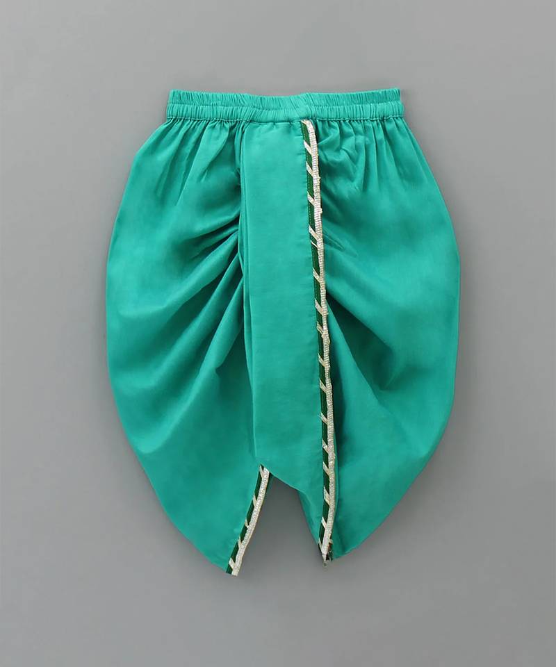 Green embroidered cotton silk dhoti kurta set