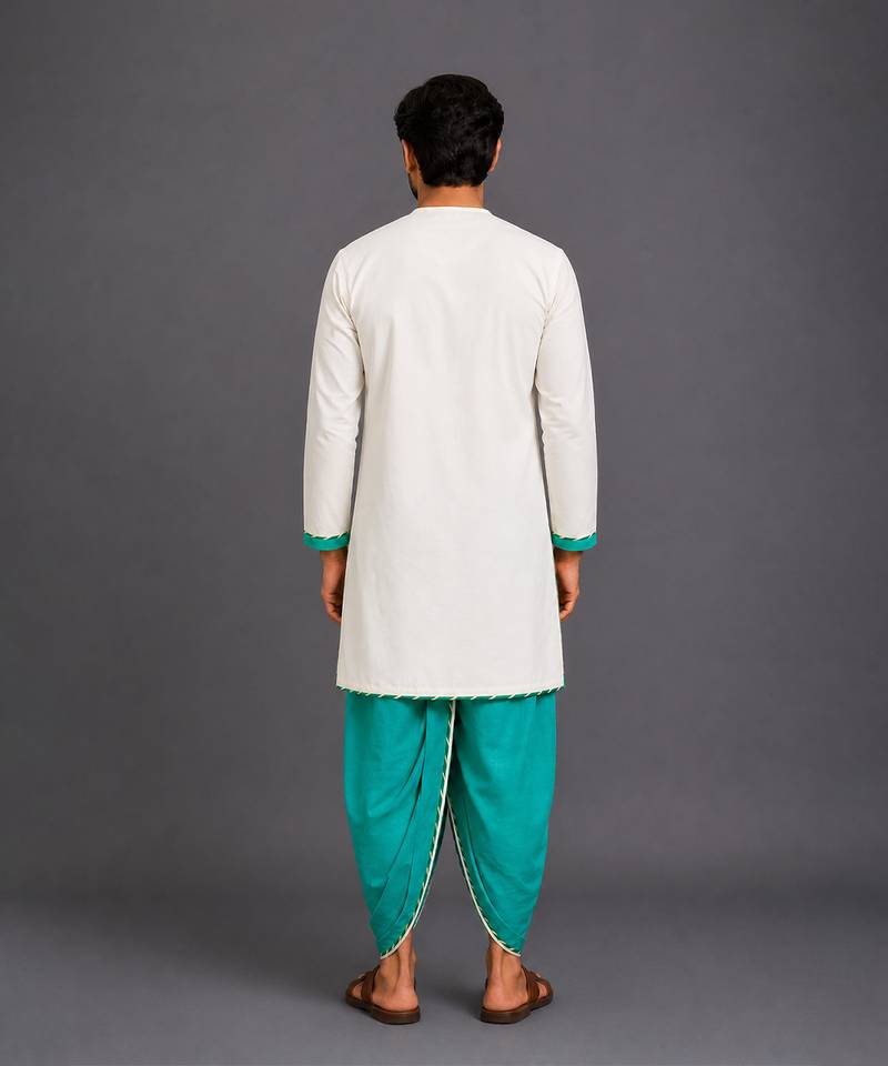 Green embroidered cotton silk dhoti kurta set