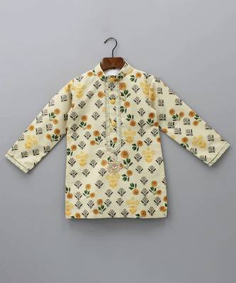 Beige printed cotton silk kurta set 3