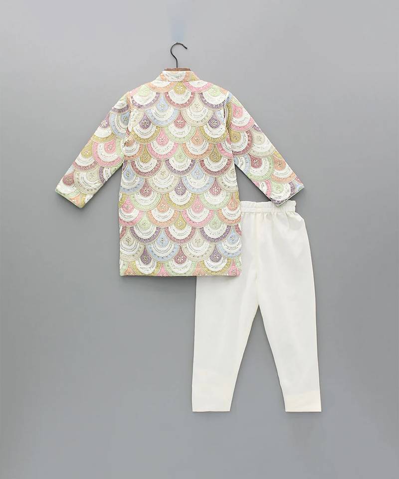 White embroidered cotton silk bandhgala set