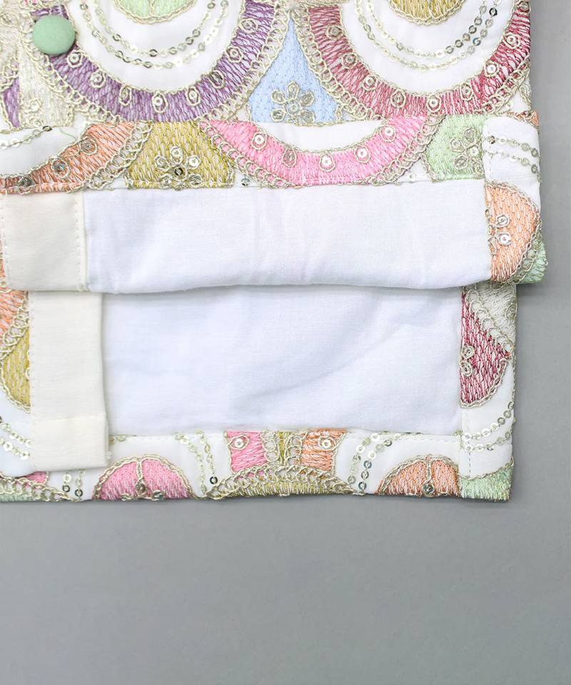 White embroidered cotton silk bandhgala set