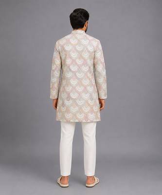 White embroidered cotton silk bandhgala set 6