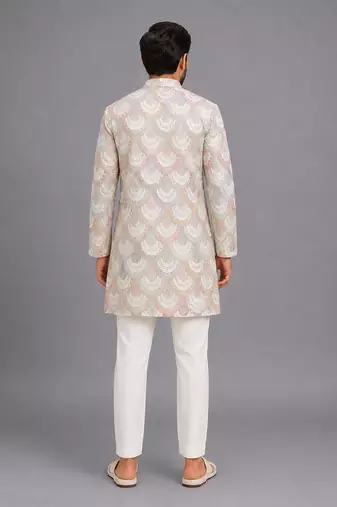 White embroidered cotton silk bandhgala set