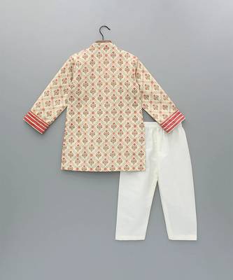 Coral printed cotton silk kurta set 1