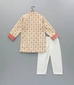 Coral printed cotton silk kurta set