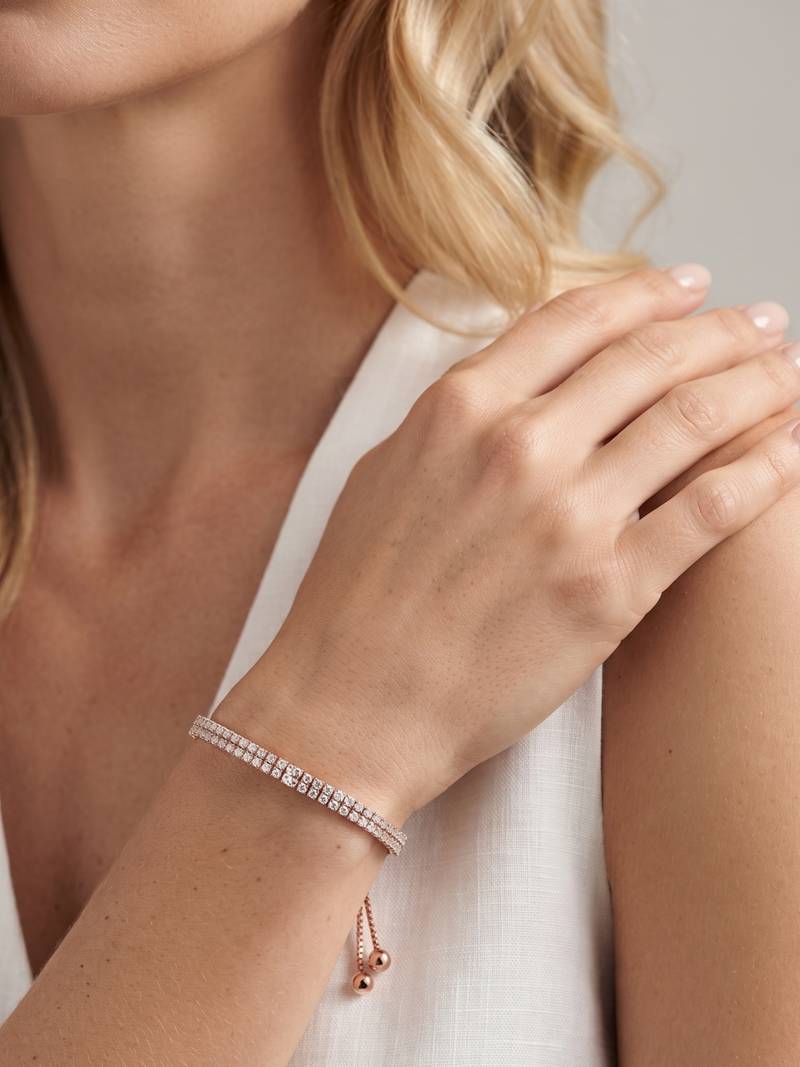  925 Sterling Silver Rose Gold Crystal Tennis Bracelet for Women