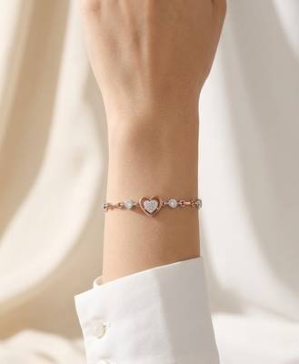  925 Sterling Silver and Rose Gold Heart Crystal Bracelet for Women 2