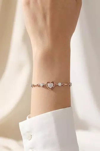  925 Sterling Silver and Rose Gold Heart Crystal Bracelet for Women