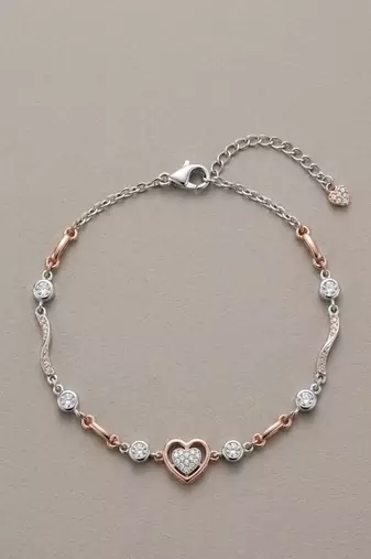  925 Sterling Silver and Rose Gold Heart Crystal Bracelet for Women