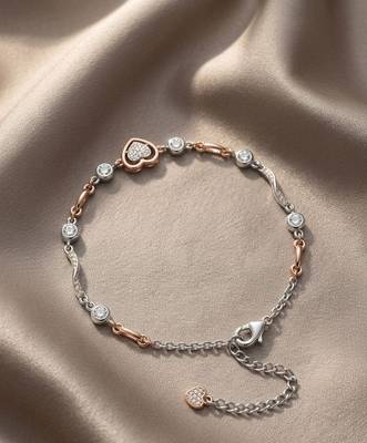  925 Sterling Silver and Rose Gold Heart Crystal Bracelet for Women 4
