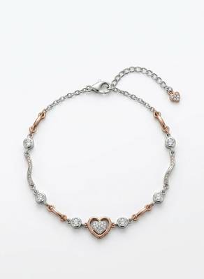  925 Sterling Silver and Rose Gold Heart Crystal Bracelet for Women 5