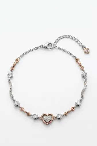  925 Sterling Silver and Rose Gold Heart Crystal Bracelet for Women