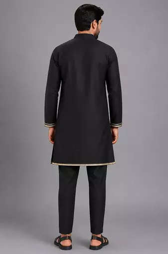 black embroidered cotton men kurta set